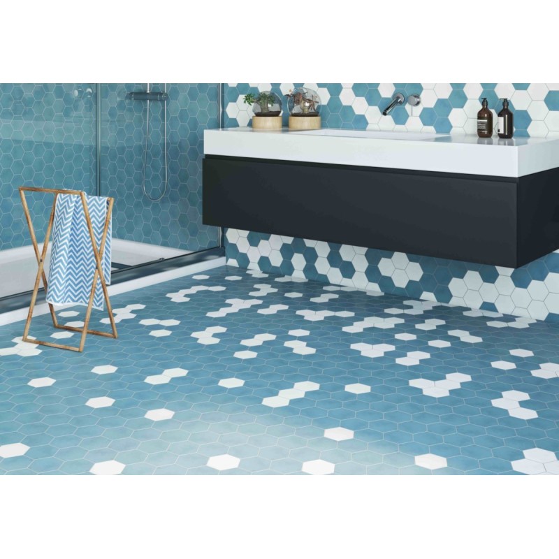 Carrelage hexagonal, petite tomette bleu mat sol et mur, 11,6x10cm Dif small hexagone bleu promotion