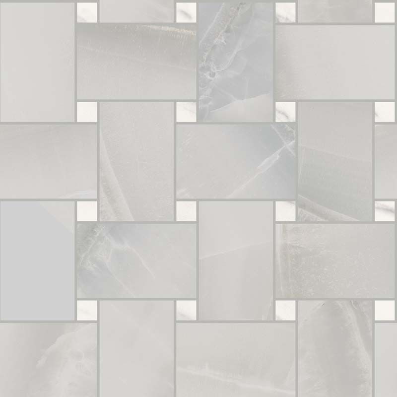 Mosaique imitation marbre poli argent brillant rectifié 30x30cm sur trame santakoya maxi rete silver kry