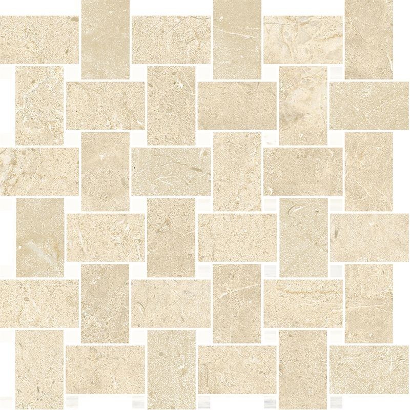 Mosaique imitation marbre poli beige brillant rectifié 30x30cm sur trame santathemar rete crema marfil kry