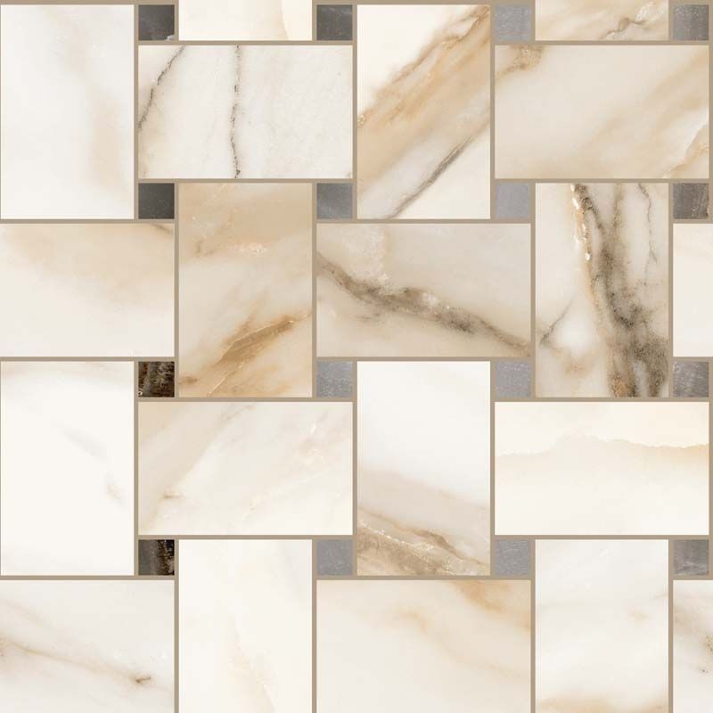 Mosaique imitation marbre poli blanc brillant rectifié 30x30cm sur trame santatrumarmi rete gold kry