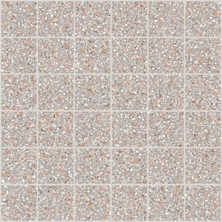 Mosaique imitation terrazzo poli gris clair brillant rectifié 30x30cm sur trame santanewdeco mosaico pearl kry