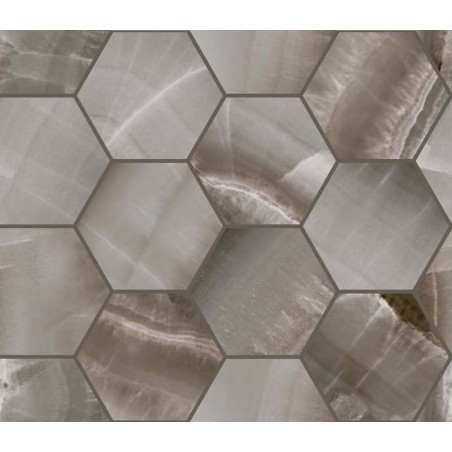 Mosaique hexagone imitation marbre translucide poli gris brillant 30x34.5cm sur trame santakoya cl ocean kry