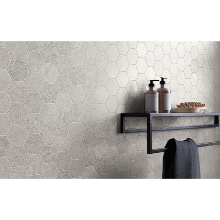 Mosaique imitation métal argent, douche, carré, hexagone, muretto santoxydart silver