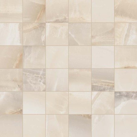 Mosaique imitation marbre translucide ivoire mat, douche, carré, santakoya sivory 5x5cm sur trame 30x30cm