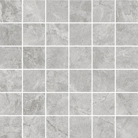 Mosaique imitation marbre gris mat, douche, carré, santathemar grigio savoia 5x5cm sur trame 30x30cm