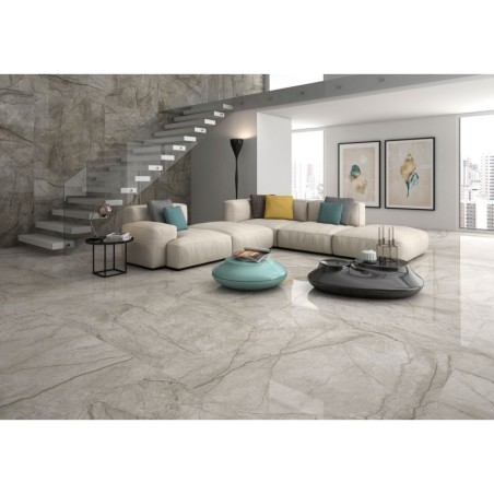 Carrelage imitation marbre poli brillant taupe rectifié, géoxsonante tortora 60x60cm et 60x120cm