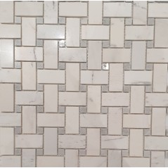 Mosaique salle de bain décor marbre blanc et gris poli brillant sur trame 30x30cm motrenzado blanco