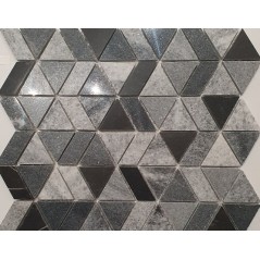 Mosaique triangle marbre gris poli brillant sur trame 27.5x24cm motamarnoir