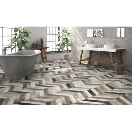 Carrelage parquet, sol et mur, moderne chevron gris nuancé 70x40cm realdiamond pallet grey chevron