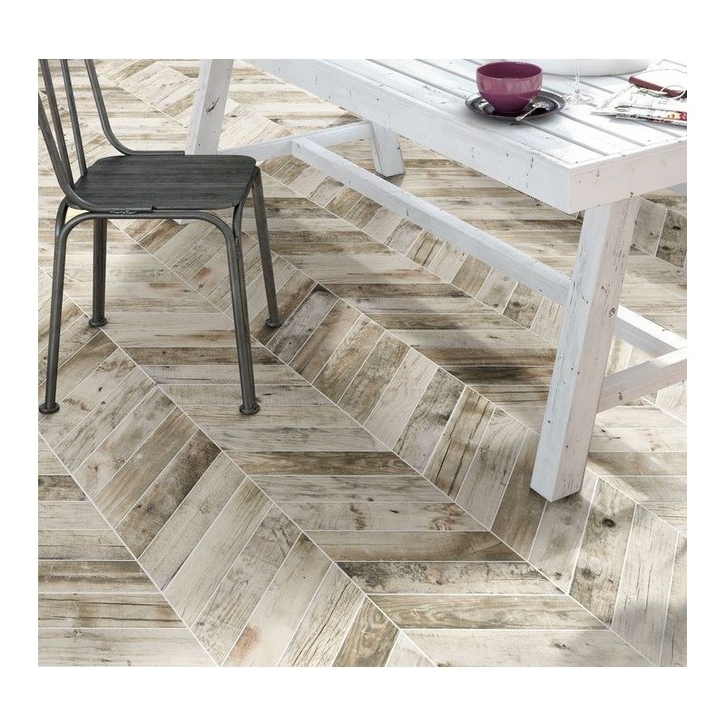 Carrelage imitation parquet moderne chevron blanc nuancé 70x40cm realdiamond pallet white chevron