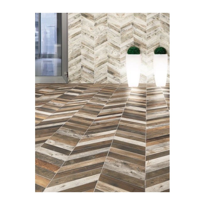 Carrelage imitation parquet moderne chevron marron nuancé 70x40cm realdiamond pallet tabac chevron