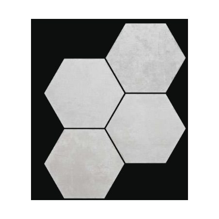 Carrelage hexagone tomette imitation beton blanc dénuancé mat 23x27cm,  duresix saona blanc