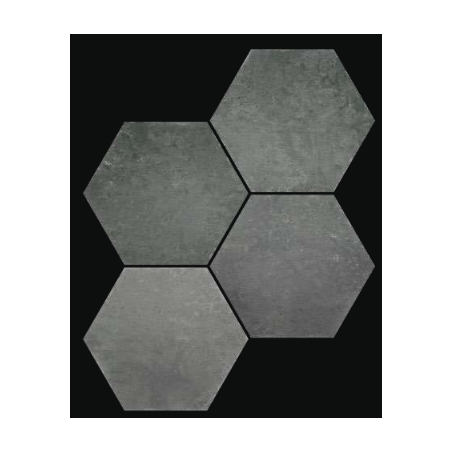 Carrelage hexagone tomette imitation beton noir dénuancé mat, sol et mur, 23x27cm, duresix saona
