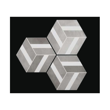 Carrelage hexagone tomette décor géométrique gris mat, sol et mur, 23x27cm, duresix bari grey