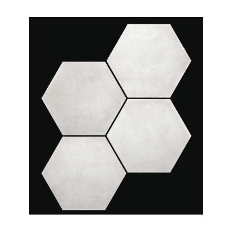 Carrelage hexagone tomette imitation ciment blanc mat, sol et mur, 23x27cm, duresix cementi talc