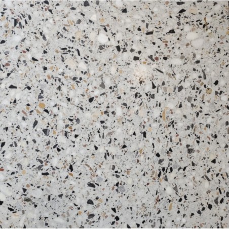 Carrelage terrazzo véritable granito à base de résine grand format brillant Roma 60x60x1.2cm fond blanc