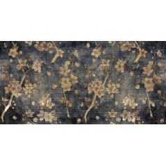 Papier peint en fibre de verre pour mur de salle de bain INKYFIT1802-1 fleur beige sur fond bleu