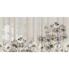 Papier peint en fibre de verre pour mur de salle de bain FLOWERLINES_INKLSMQ2002 fleurs noires sur fond beige