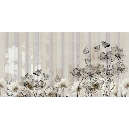 Papier peint en fibre de verre pour mur de salle de bain FLOWERLINES_INKLSMQ2002 fleurs noires sur fond beige