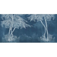 Papier peint en fibre de verre pour mur de salle de bain INKDVWU1901-1 arbre blanc sur fond bleu