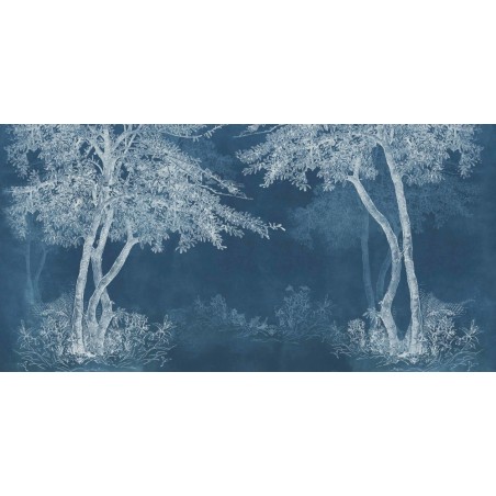 Papier peint en fibre de verre pour mur de salle de bain INKDVWU1901-1 arbre blanc sur fond bleu