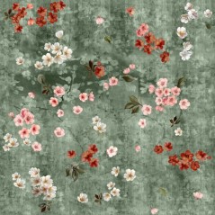 Papier peint en fibre de verre pour mur de salle de bain INKTMPQ1902-1 fleurs sur fond vert