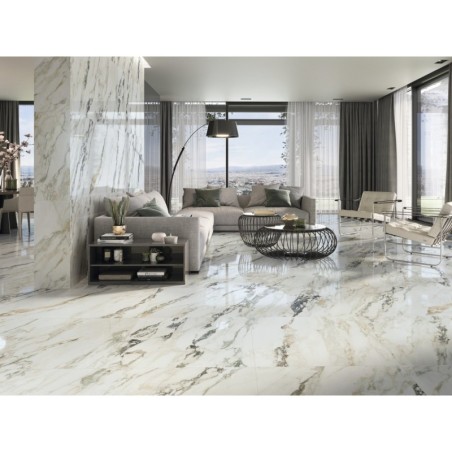 Carrelage imitation marbre noir beige et blanc poli brillant rectifié 60x120cm, apegcapraia bianco