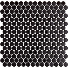 Emaux de verre rond noir mat et brillant d:19mm sur plaque de 28.5x28.5cm sol et mur onipenny black