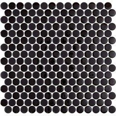 Emaux de verre rond noir mat et brillant d:19mm sur plaque de 28.5x28.5cm sol et mur onipenny black