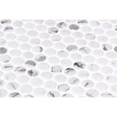 Emaux de verre rond imitation marbre blanc et noir mat d:19mm sur plaque de 28.5x28.5cm sol et mur onxpenny fosco mat