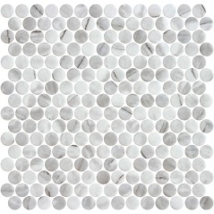 Emaux de verre rond imitation marbre gris mat d:19mm sur plaque de 28.5x28.5cm sol et mur onipenny inverno grey mat