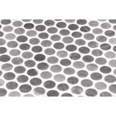 Emaux de verre rond imitation marbre gris et noir mat d:19mm sur plaque de 28.5x28.5cm sol et mur onipenny grafito mat