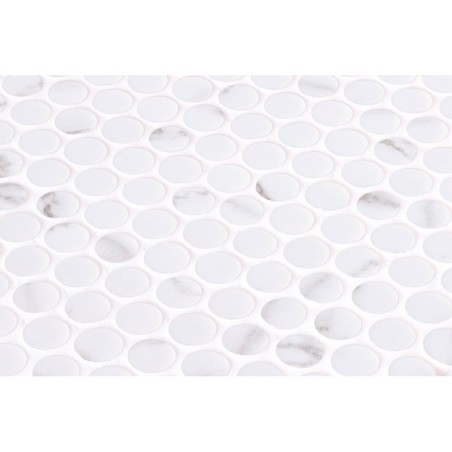 Emaux de verre rond imitation marbre blanc mat et brillant d:19mm sur plaque de 28.5x28.5cm sol et mur onxpenny venato white