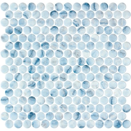 Emaux de verre rond mélange de bleu clair brillant d:19mm sur plaque de 28.5x28.5cm onxpenny maureen