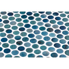 Emaux de verre rond mélange de bleu brillant d:19mm sur plaque de 28.5x28.5cm onxpenny forest blue