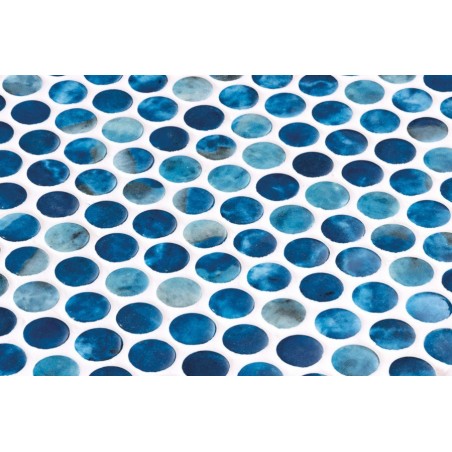 Emaux de verre rond mélange de bleu brillant d:19mm sur plaque de 28.5x28.5cm onipenny saona