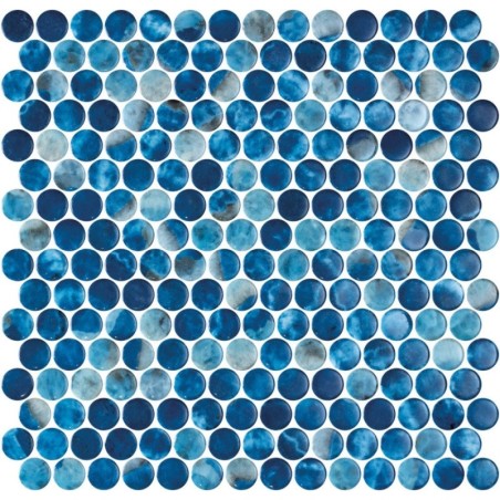 Emaux de verre rond mélange de bleu brillant d:19mm sur plaque de 28.5x28.5cm onxpenny saona