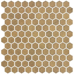 Emaux de verre hexagonnal or doré mat D: 3.175cm sur plaque de 30.1x29cm onxstoneglass gold