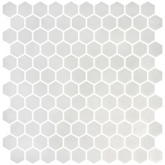 Emaux de verre hexagonal blanc mat D:3.175cm sur plaque de 30.1x29cm onxstoneglass white