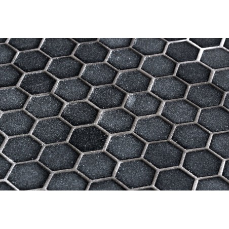 Emaux de verre hexagonal noir mat sur plaque de 30.1x29cm onxstoneglass black