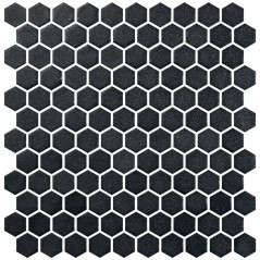 Emaux de verre hexagonal noir mat D:3.175cm sur plaque de 30.1x29cm onxstoneglass black