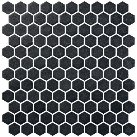 Emaux de verre hexagonal noir mat D:3.175cm sur plaque de 30.1x29cm onxstoneglass black