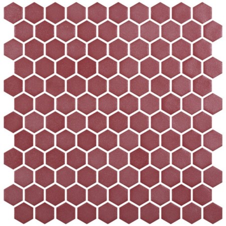 Emaux de verre rouge brique terracotta hexagonal rouge mat sur plaque de 30.1x29cm sol et mur onxstoneglass russet