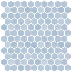 Emaux de verre hexagonal bleu clair mat D:3.175cm sur plaque de 30.1x29cm sol et mur onxstoneglass light blue
