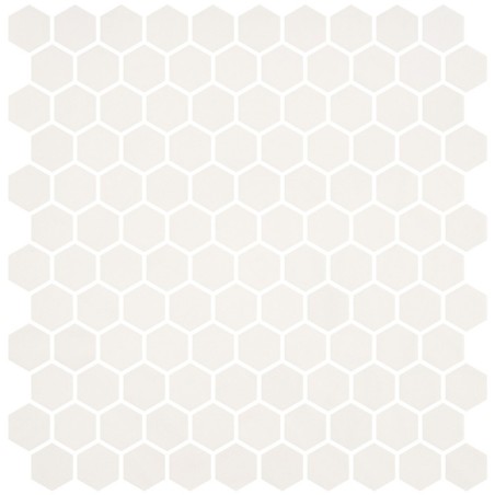 Emaux de verre hexagonal blanc mat D:3.175cm sur plaque de 30.1x29cm sol et mur onxnatureglass white