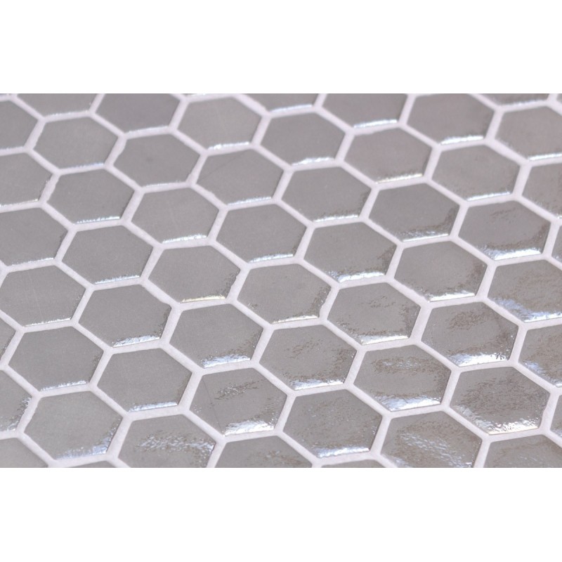 Emaux de verre hexagonal argent sur plaque de 30.1x29cm sol et mur onxnatureglass new argent