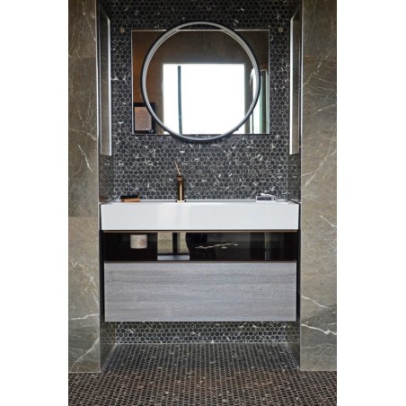 Emaux de verre hexagonal imitation marbre noir mat sur plaque de 30.1x29cm sol et mur onxmarquina nero