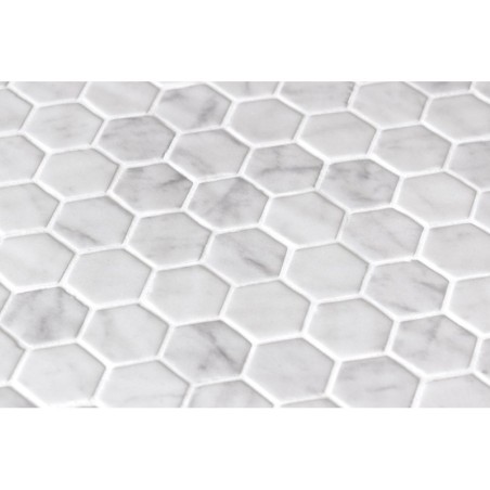 Emaux de verre hexagonal imitation marbre blanc mat sur plaque de 30.1x29cm sol et mur onxcarrara