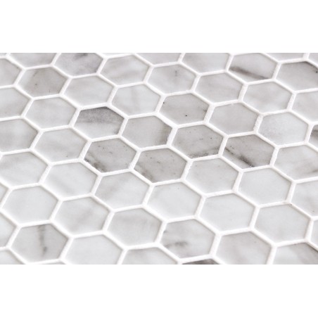 Emaux de verre hexagonal imitation marbre blanc mat sur plaque de 30.1x29cm sol et mur onxcalacatta