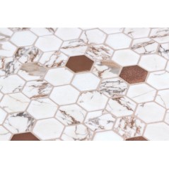 Emaux de verre hexagonal melange de marbré, cuivre sur plaque de 30.1x29cm mur onxhabana copper
